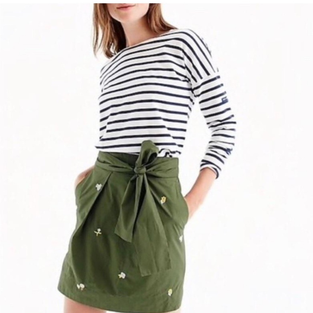 J. Crew Green Tie Front Mini Skirt